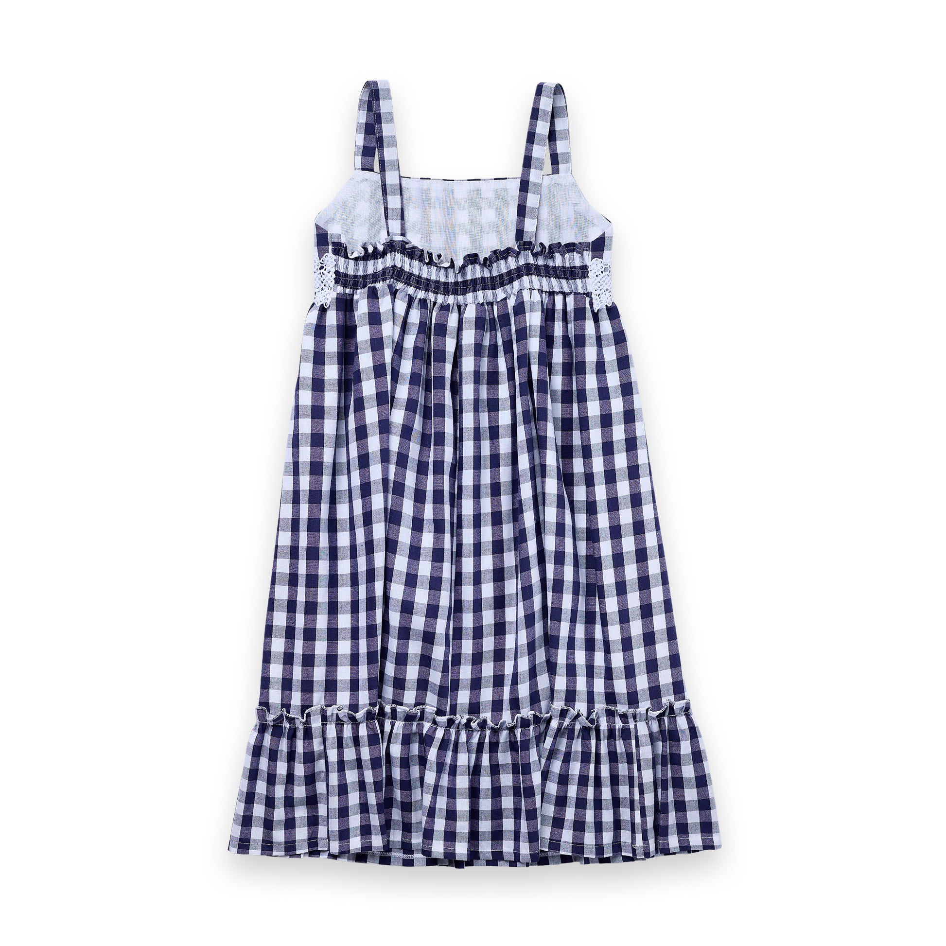 Vestido Infantil Vichy Xadrez 100% Algodão Babados Luxo