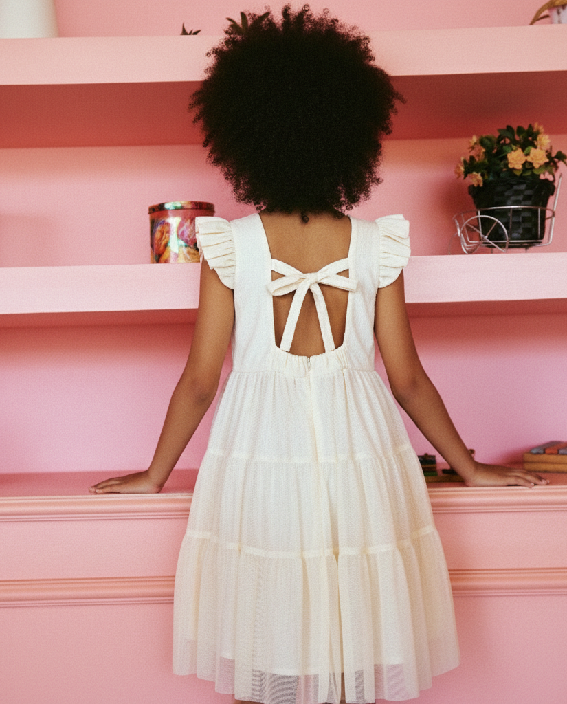 Vestido Menina Boho Ana Ruga Algodão Tule Camadas Festa