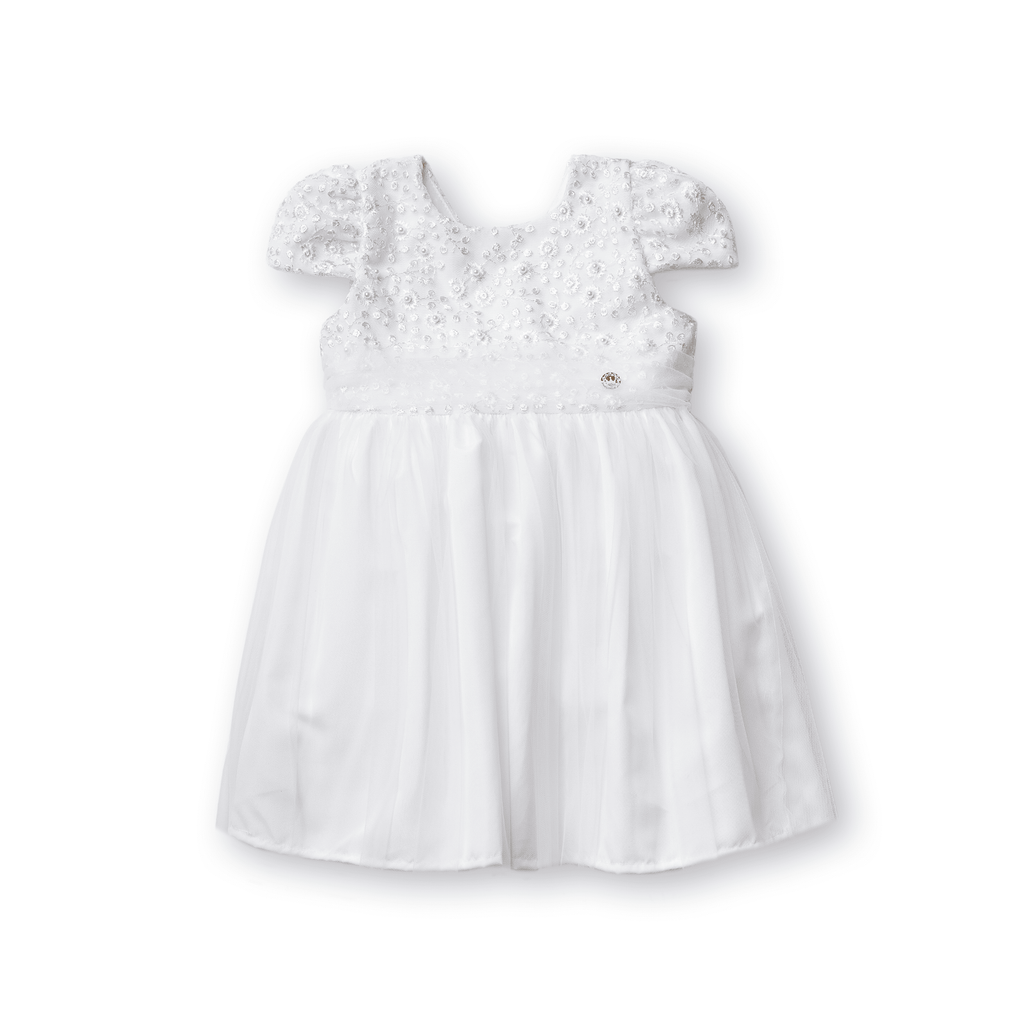 Vestido Guipir Douce Menina Festa Luxo Tule Pérolas Bordado