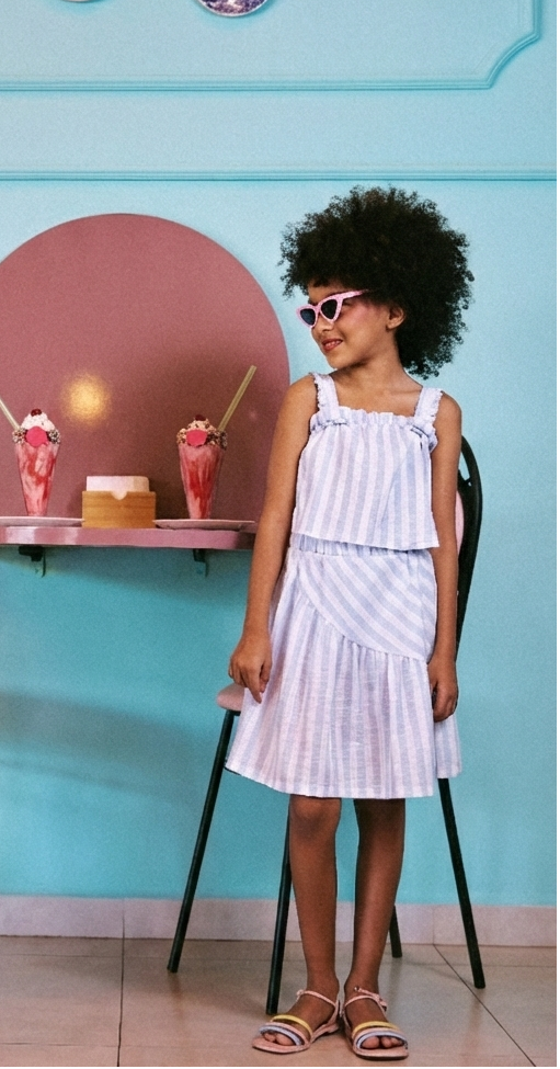 Conjunto Infantil Menina Saia Babados Listrada Algodão