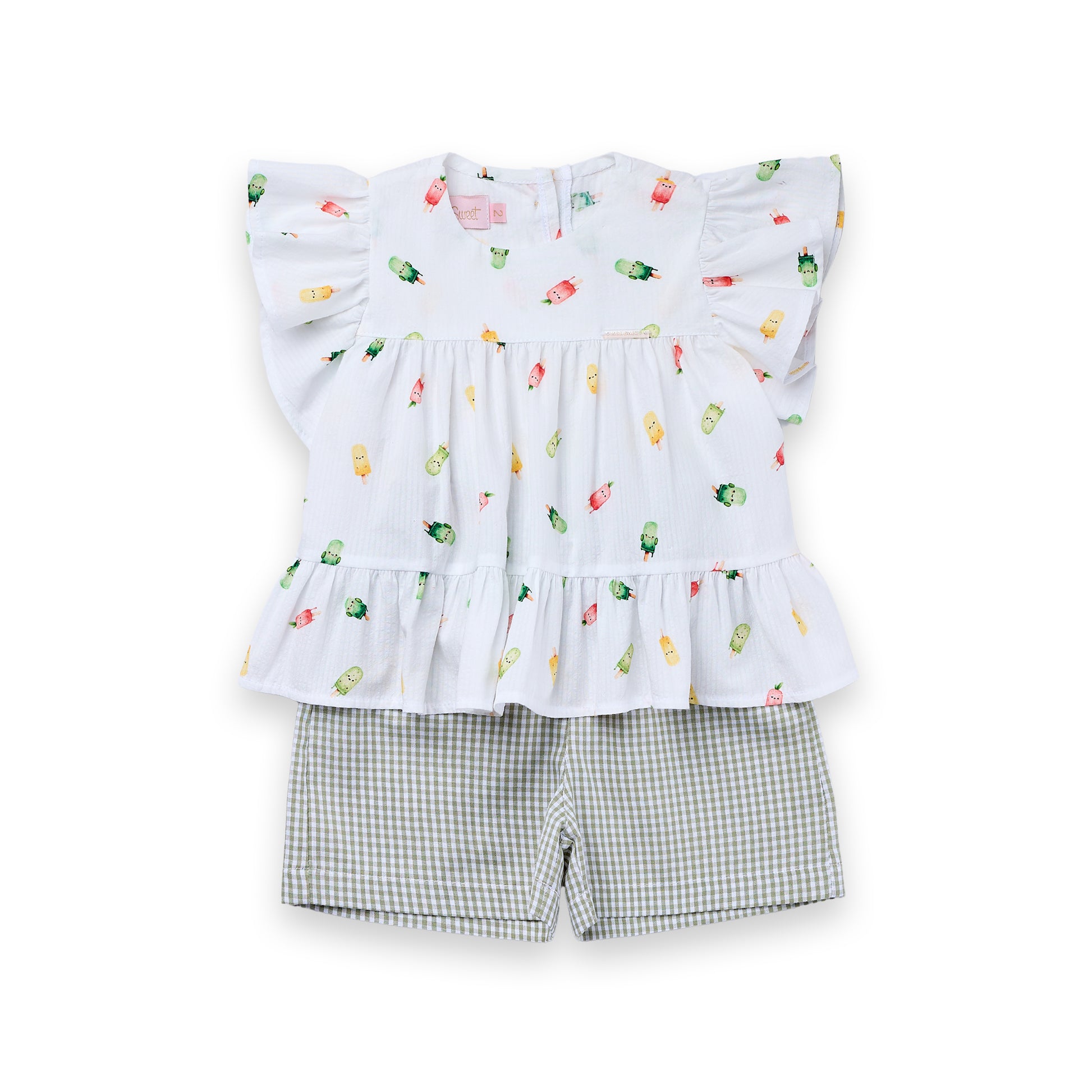 Conjunto Infantil Menina Bata Babados e Short Xadrez