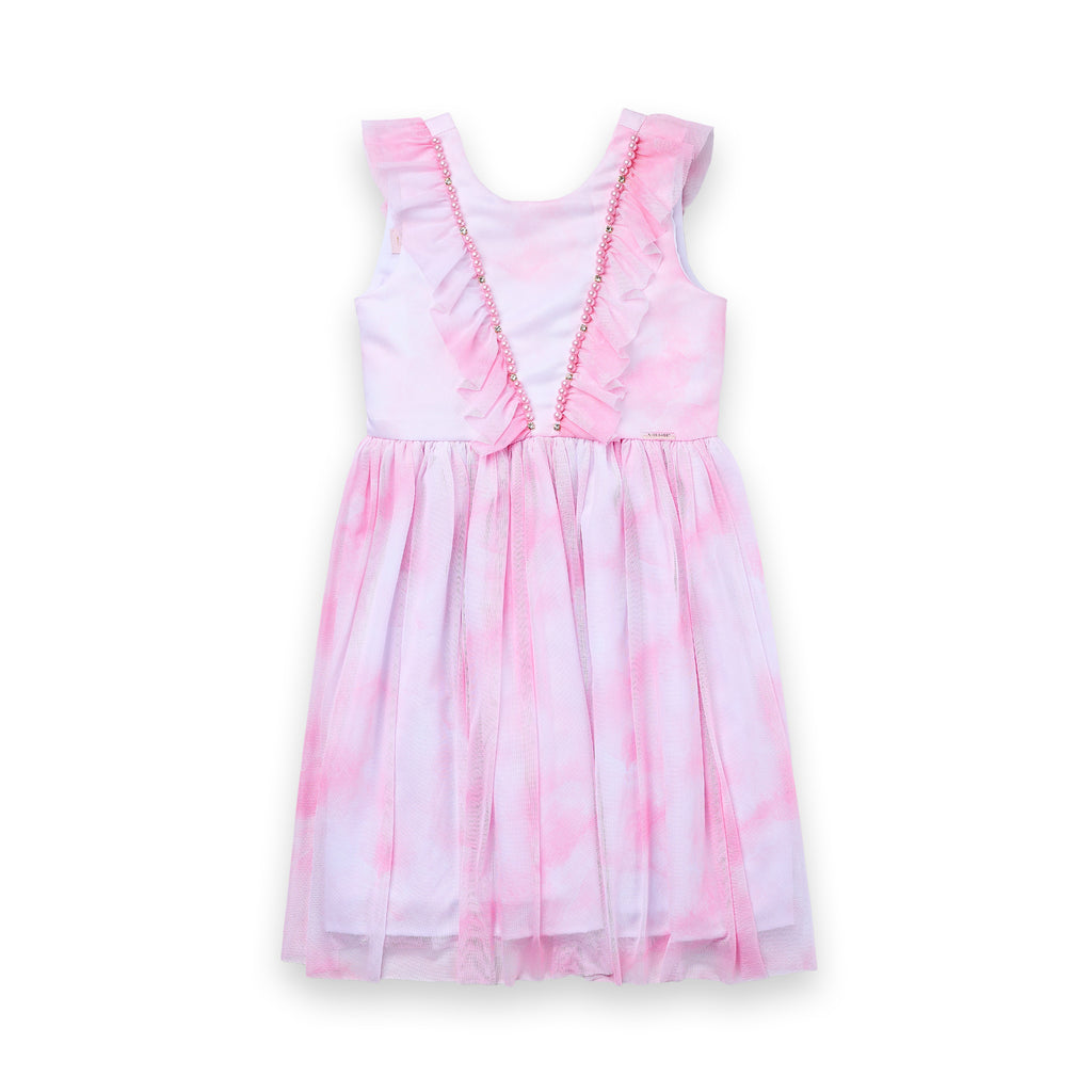 Vestido Menina Festa Boho Rosa Tule Estampado Luxo