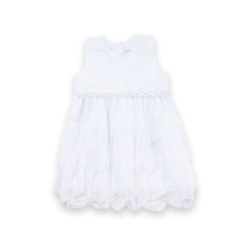 Vestido Bebê Batizado Festa Tule Tutu Pérolas Luxo