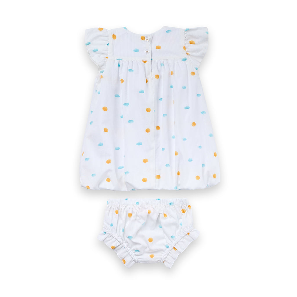 Vestido Bebê Balonê Algodão Estampado Com Calcinha