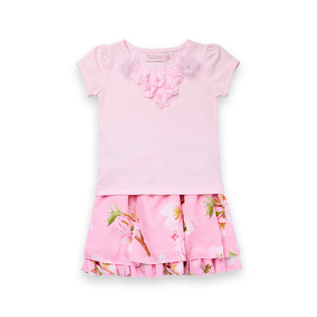 Conjunto Menina Blusa Bordada e Saia Babados Festa