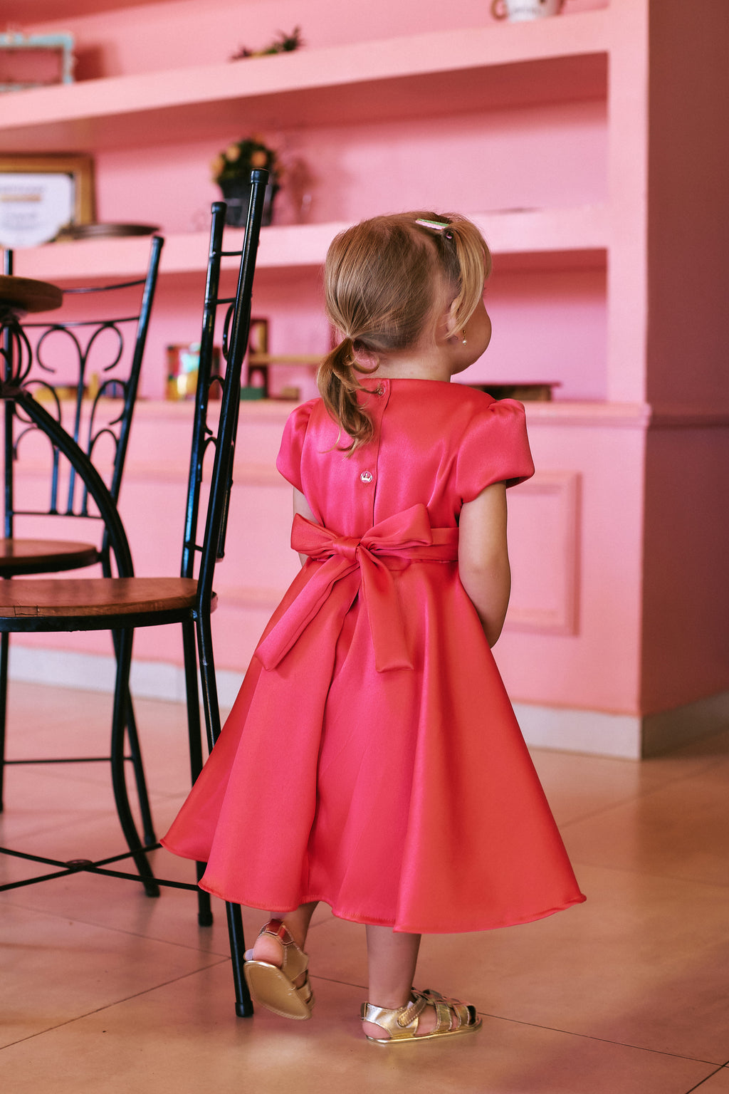 Vestido Miss Laço Menina Festa Cetim Godê Strass Luxo