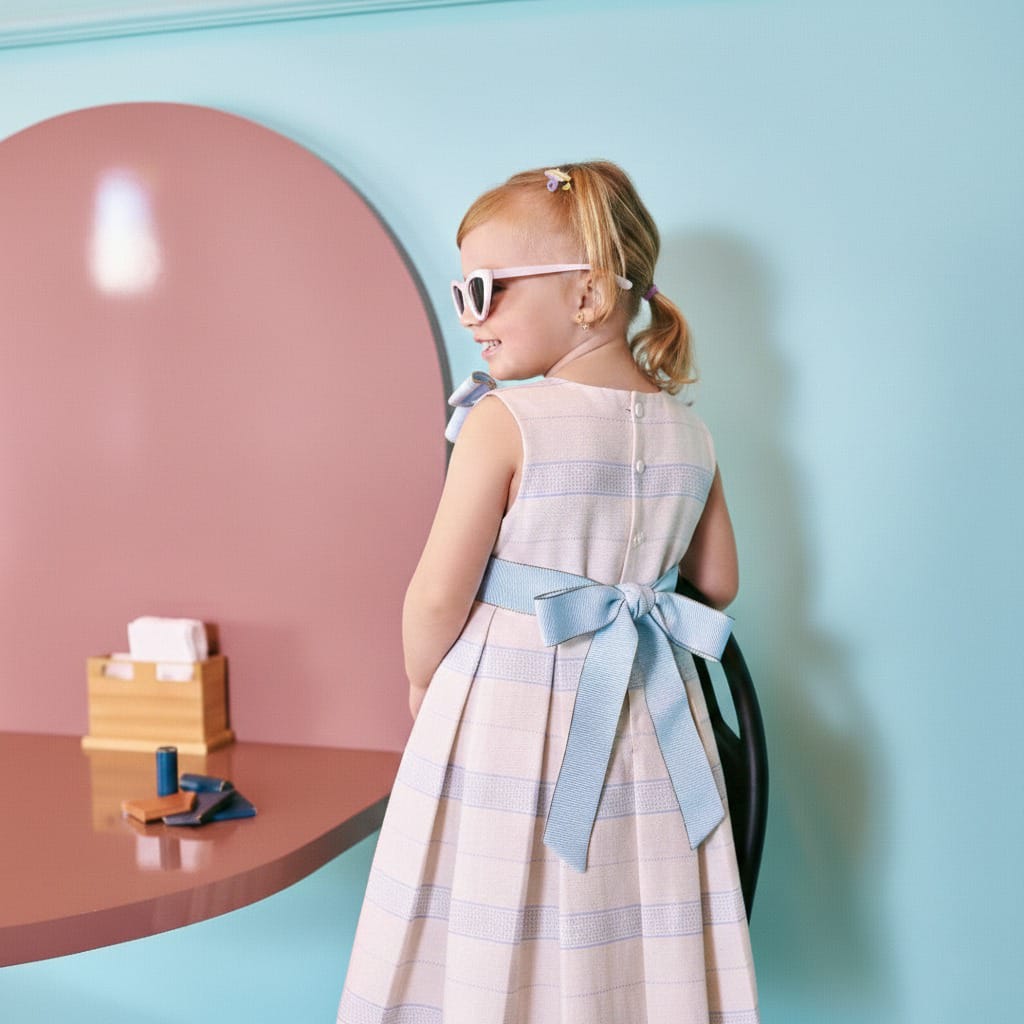 Vestido Miss Sun Laços Menina Festa Listras Algodão Linho