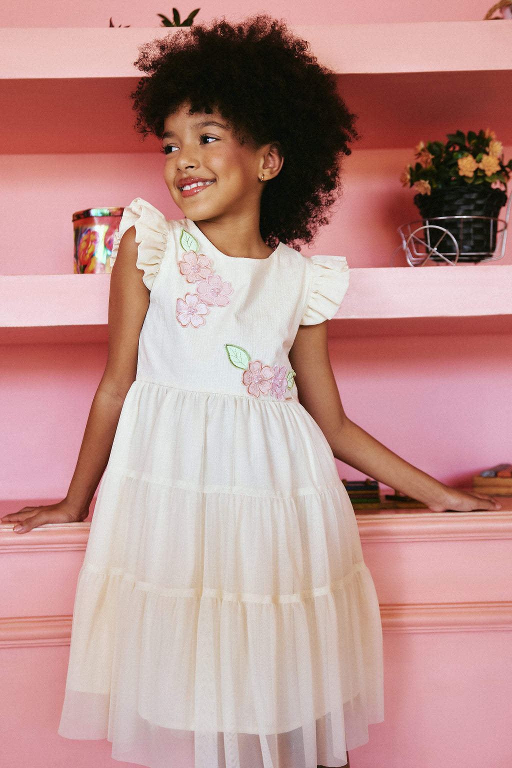 Vestido Menina Boho Ana Ruga Algodão Tule Camadas Festa