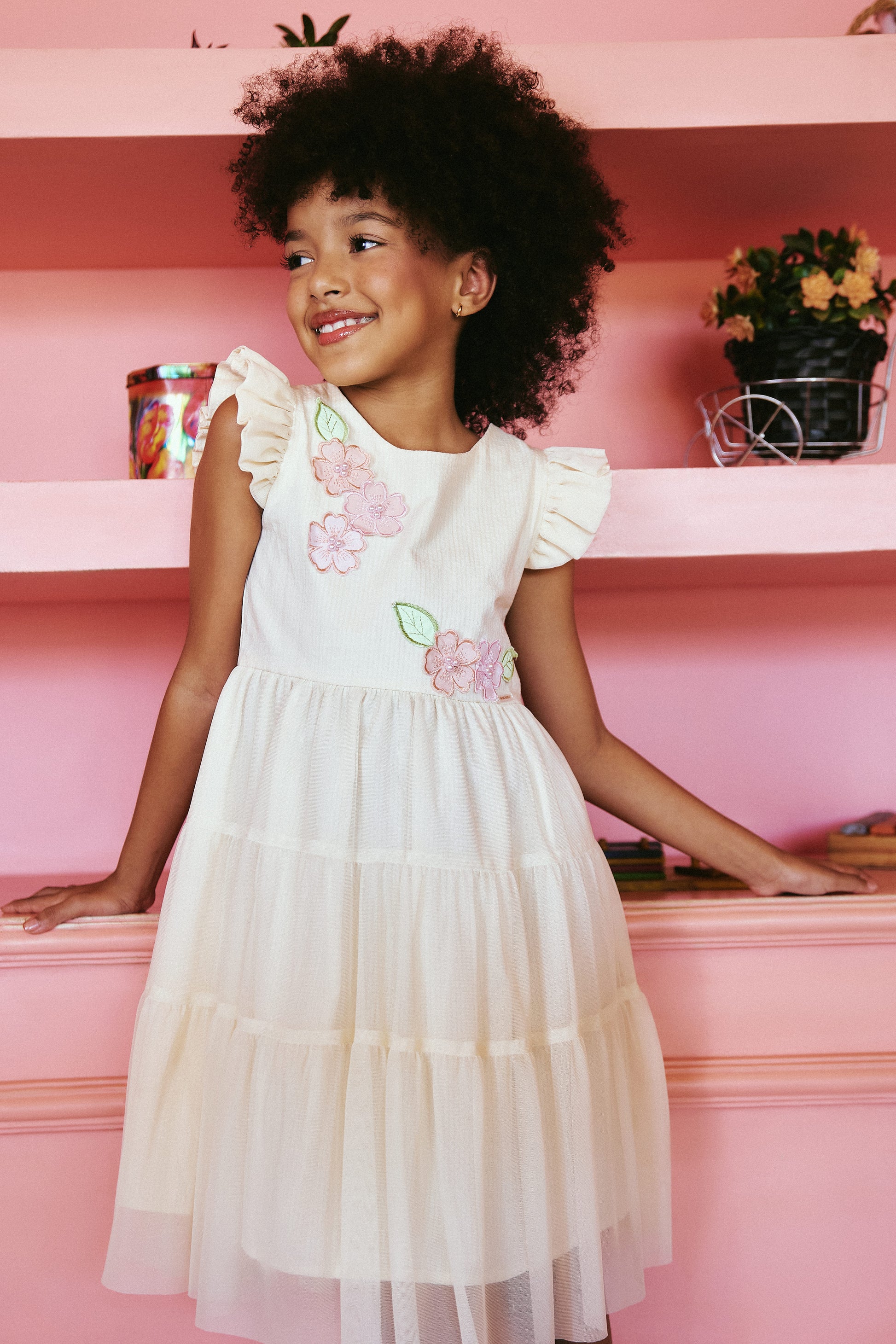 Vestido Menina Boho Ana Ruga Algodão Tule Camadas Festa