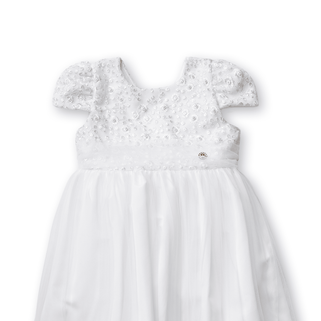 Vestido Guipir Douce Menina Festa Luxo Tule Pérolas Bordado