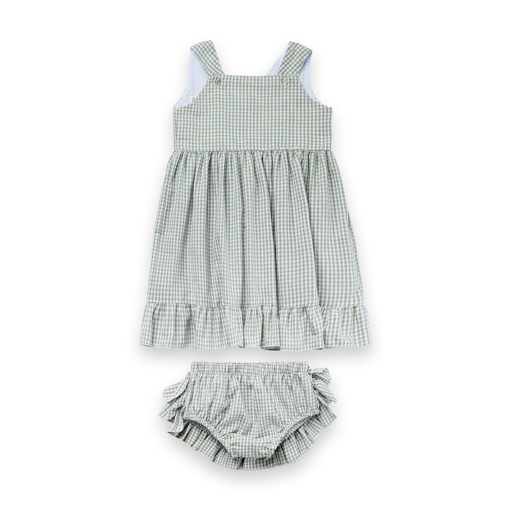 Vestido Bebê Xadrez 100% Algodão Com Calcinha Festa