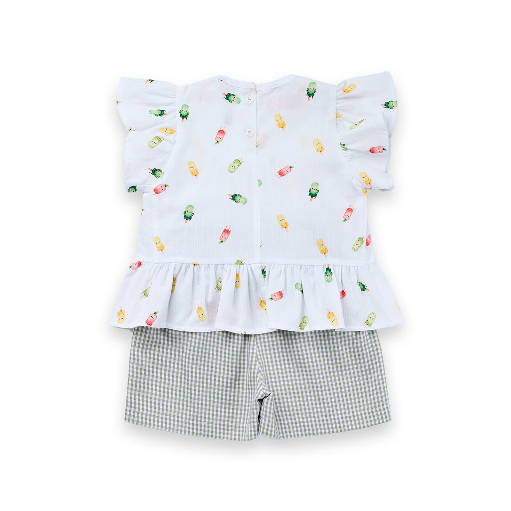 Conjunto Infantil Menina Bata Babados e Short Xadrez