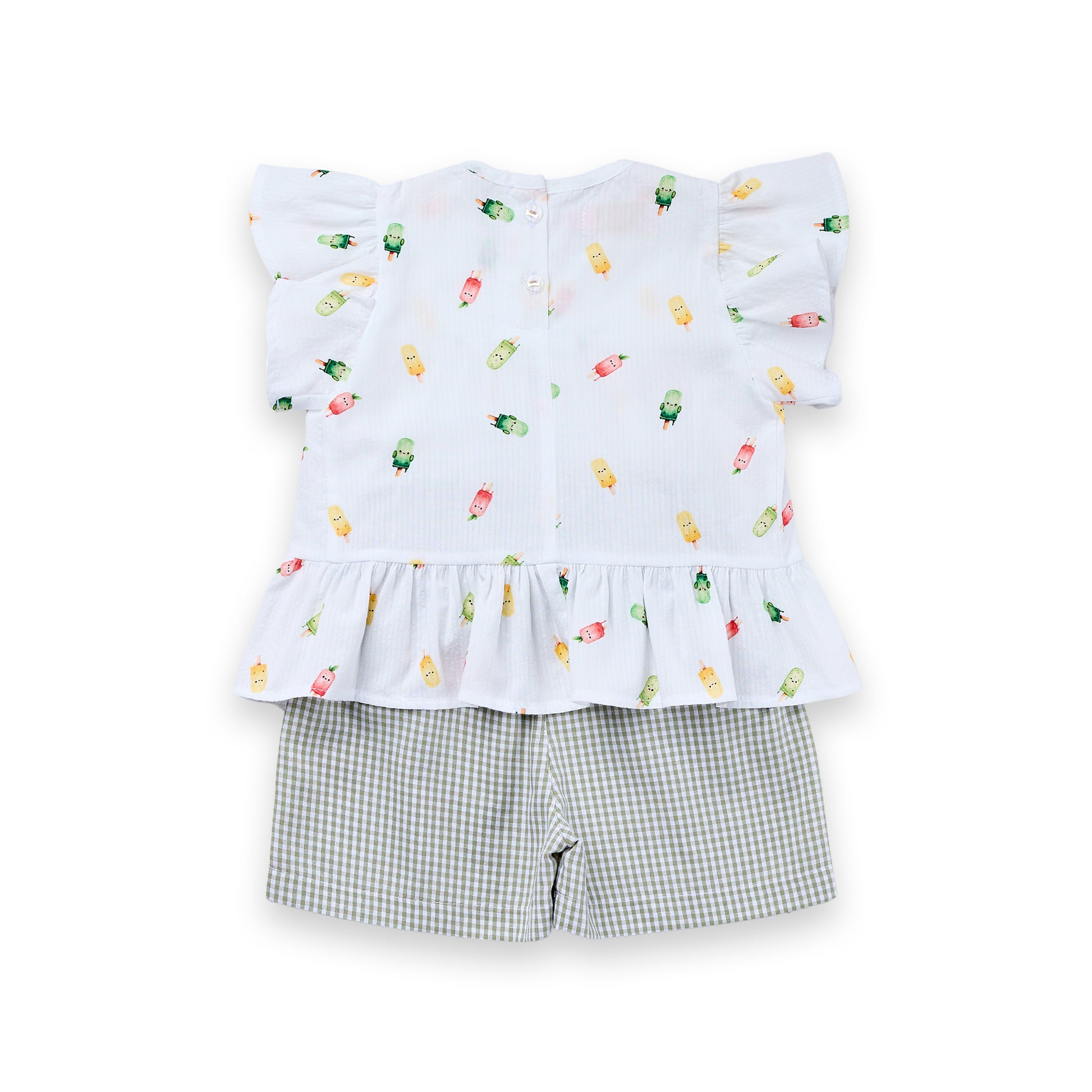 Conjunto Infantil Menina Bata Babados e Short Xadrez