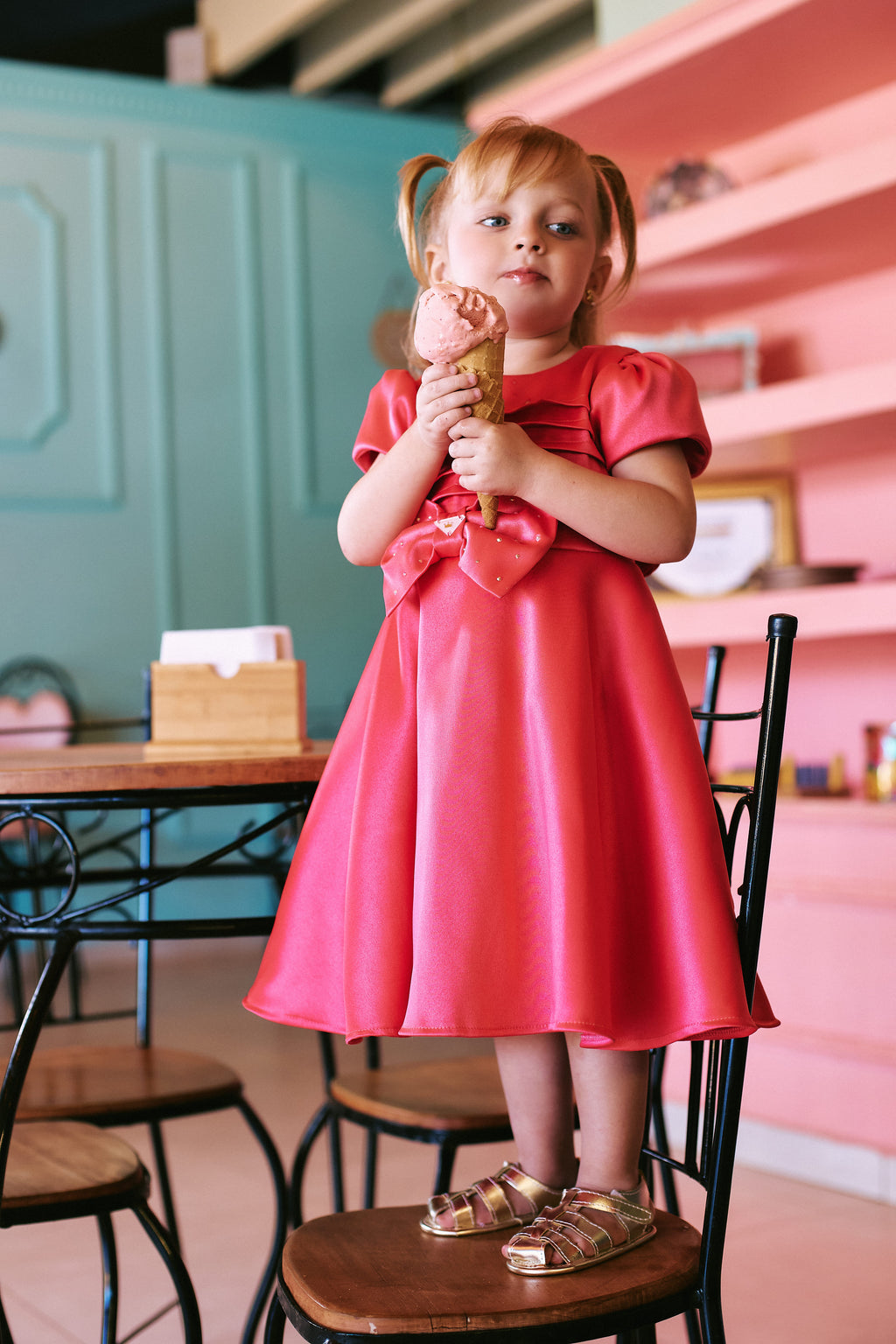 Vestido Miss Laço Menina Festa Cetim Godê Strass Luxo