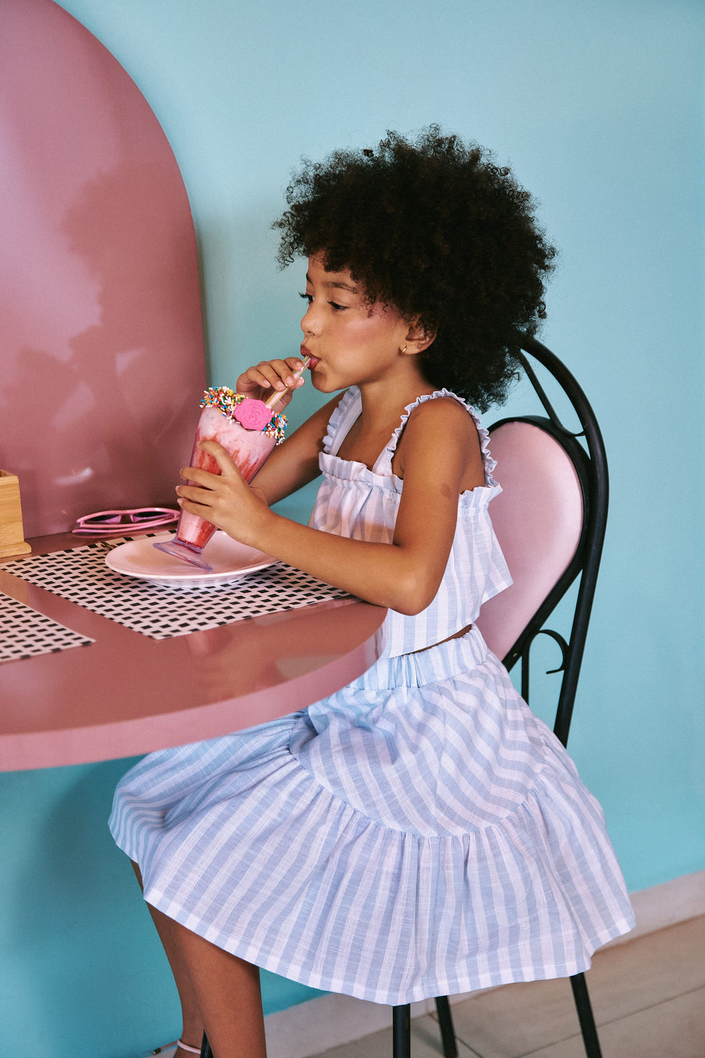 Conjunto Infantil Menina Saia Babados Listrada Algodão