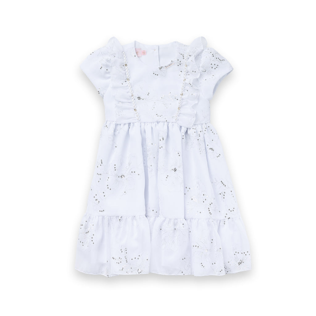 Vestido Crepe Shine Menina Festa Luxo Paetê Pérolas Strass