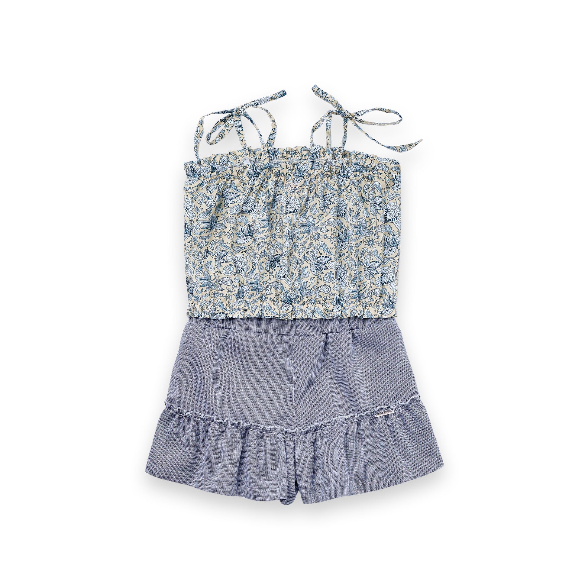 Conjunto Menina Bata Alça Estampada e Short Saia