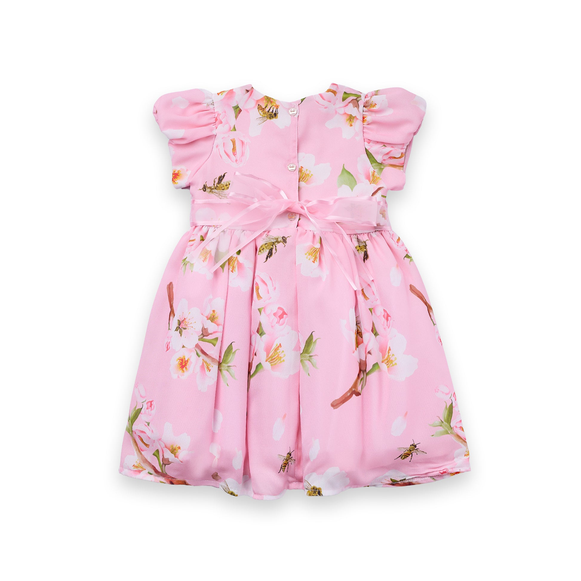 Vestido Bee Roses Menina Festa Crepe Estampado Strass Luxo