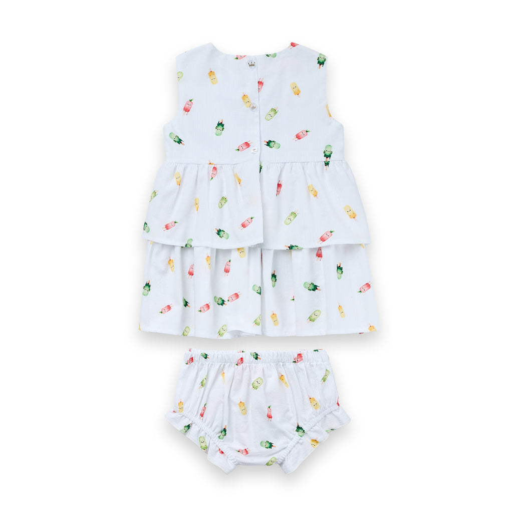 Vestido Bebê Picolé Sweet 100% Algodão Com Calcinha