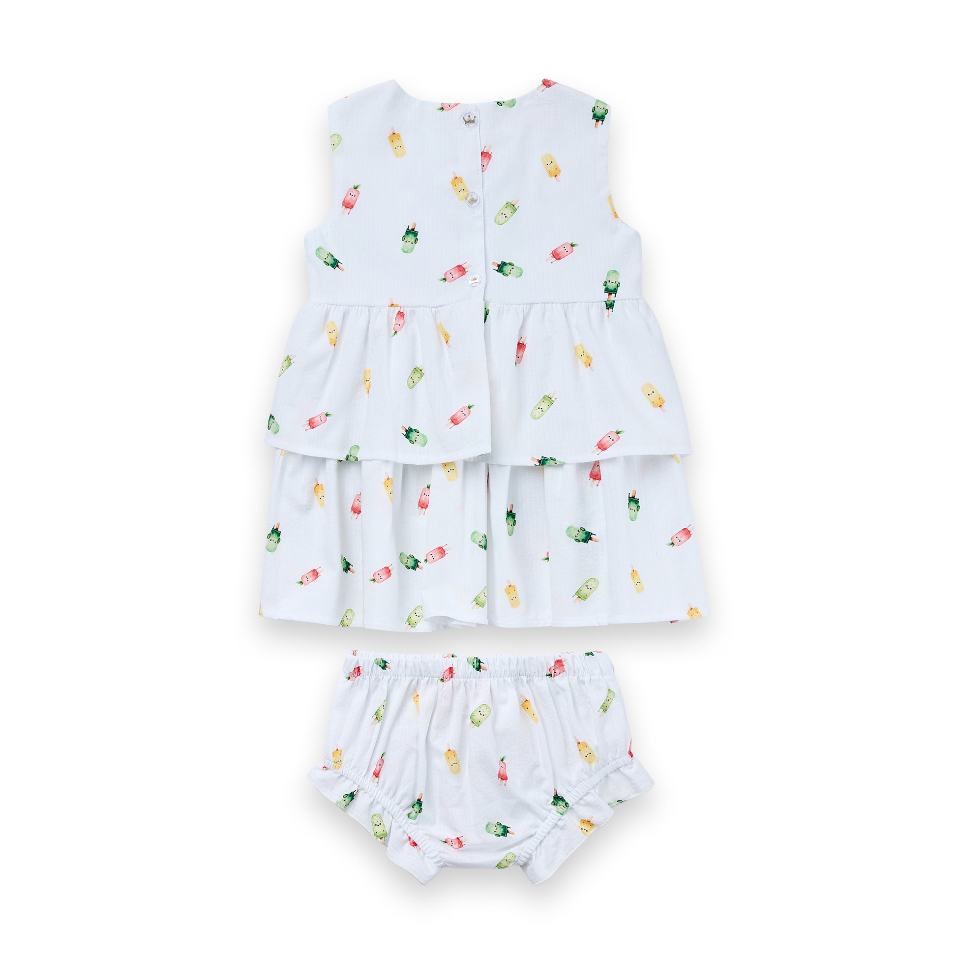 Vestido Bebê Picolé Sweet 100% Algodão Com Calcinha