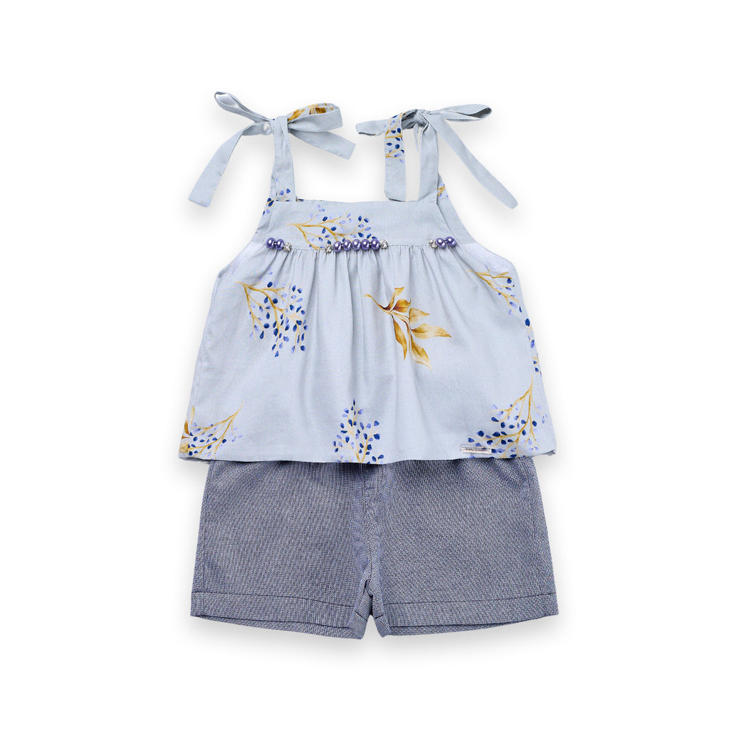 Conjunto Menina Festa Bata Alça Pérolas e Strass