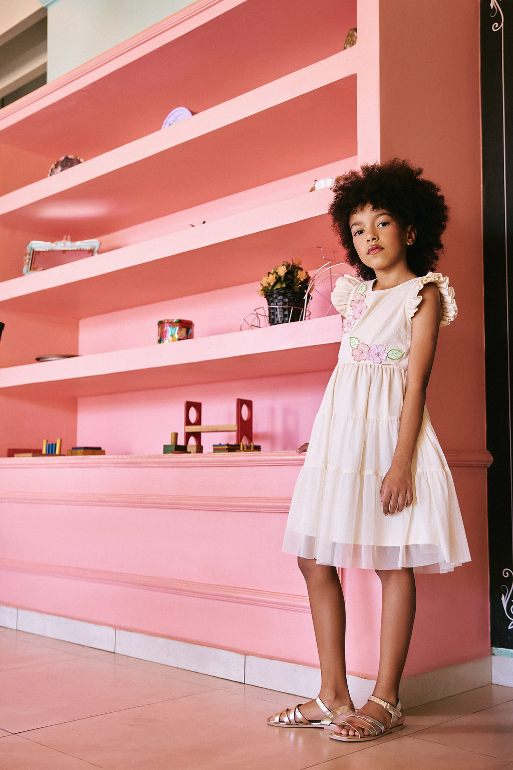 Vestido Menina Boho Ana Ruga Algodão Tule Camadas Festa