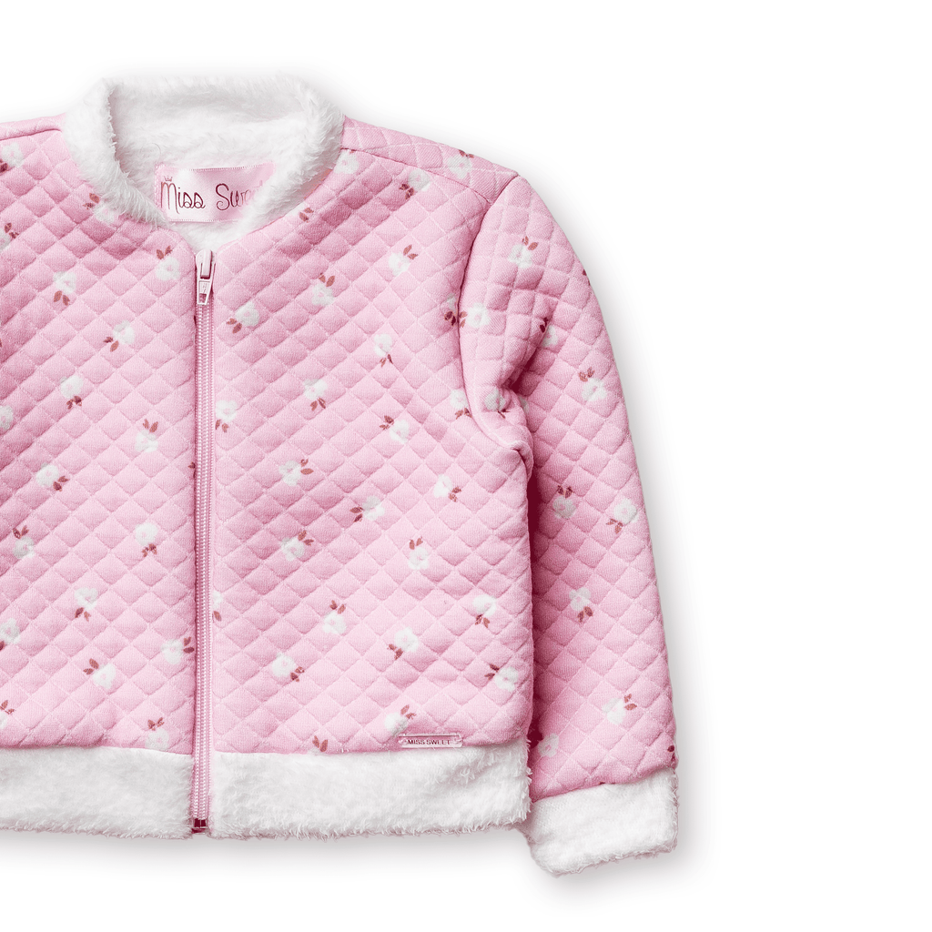 Casaco Infantil Menina Fleece Jacquard Floral Forrado Inverno