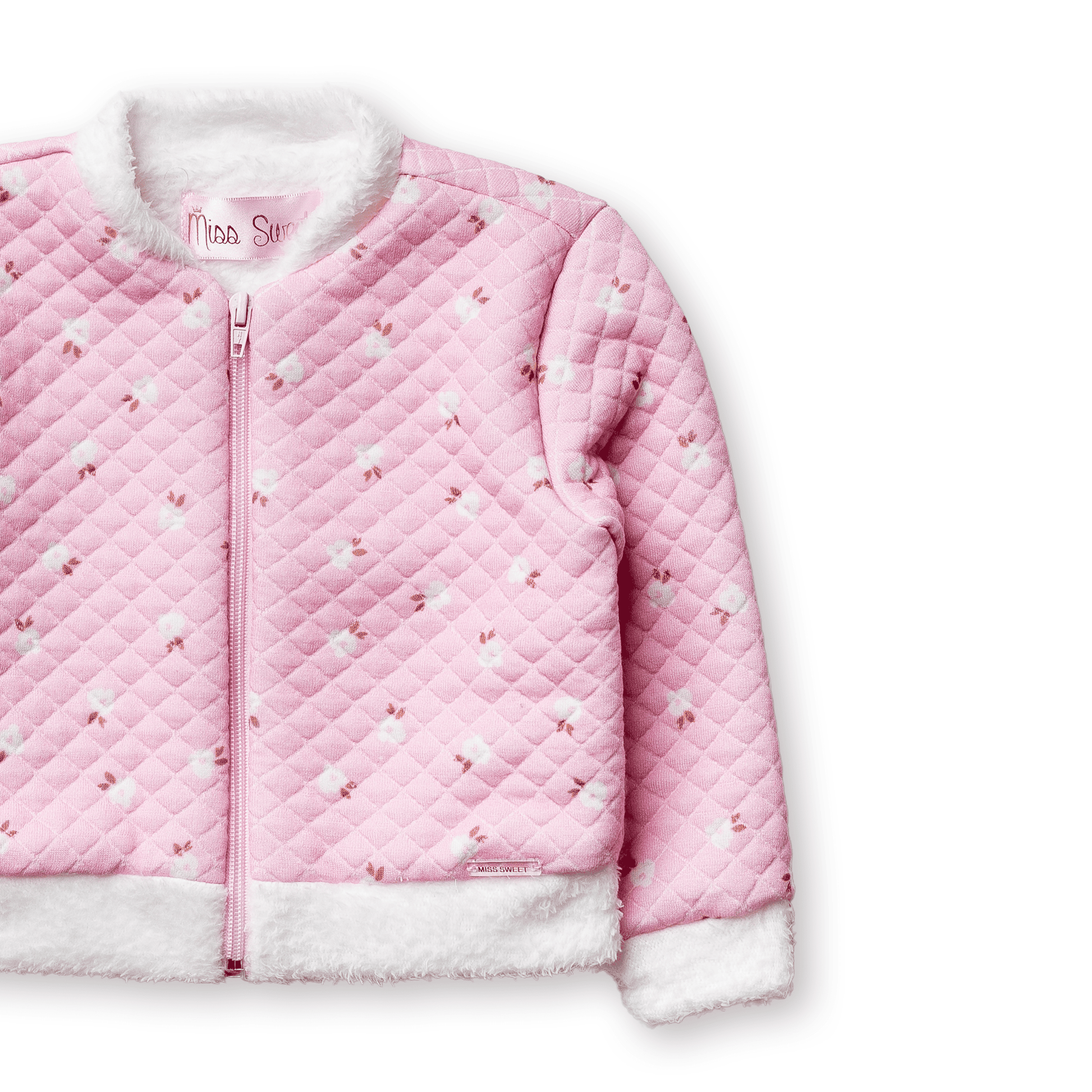 Casaco Infantil Menina Fleece Jacquard Floral Forrado Inverno