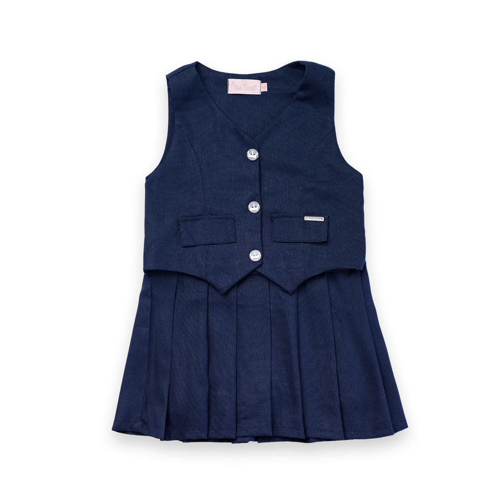 Conjunto Infantil Colete Linho e Saia Alfaiataria