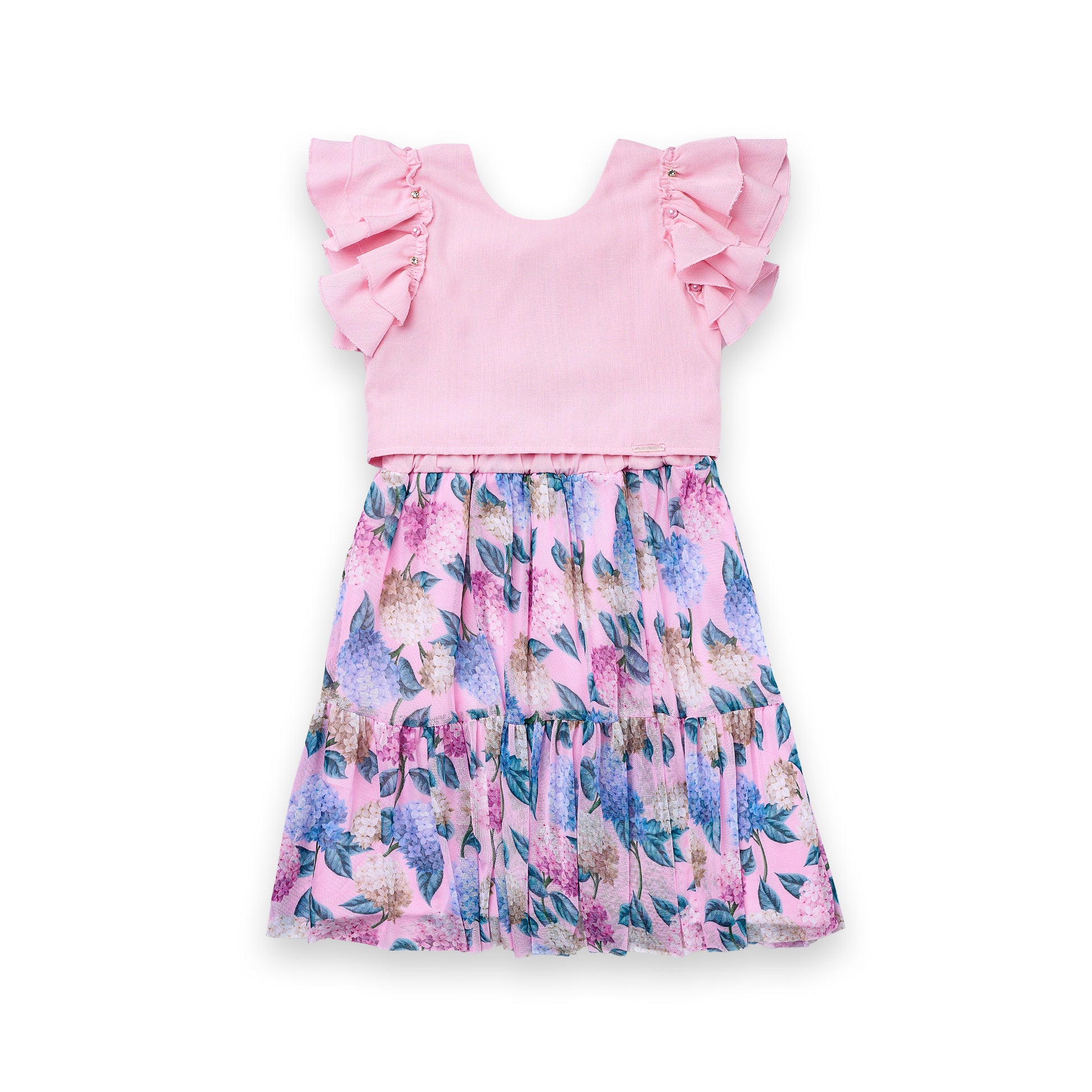 Conjunto Infantil Festa Blusa Pérolas Saia Tule Floral