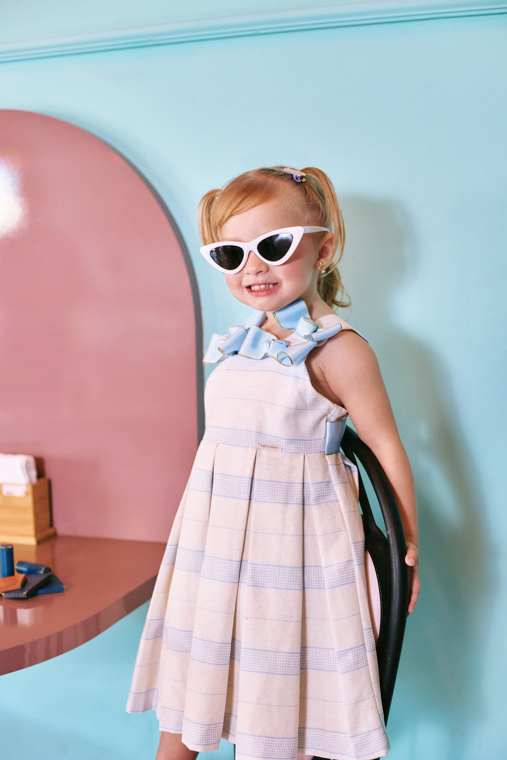 Vestido Miss Sun Laços Menina Festa Listras Algodão Linho