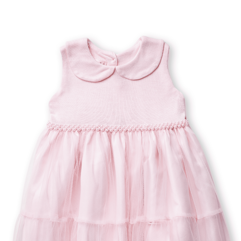 Vestido Tule e Tricot com Pérolas