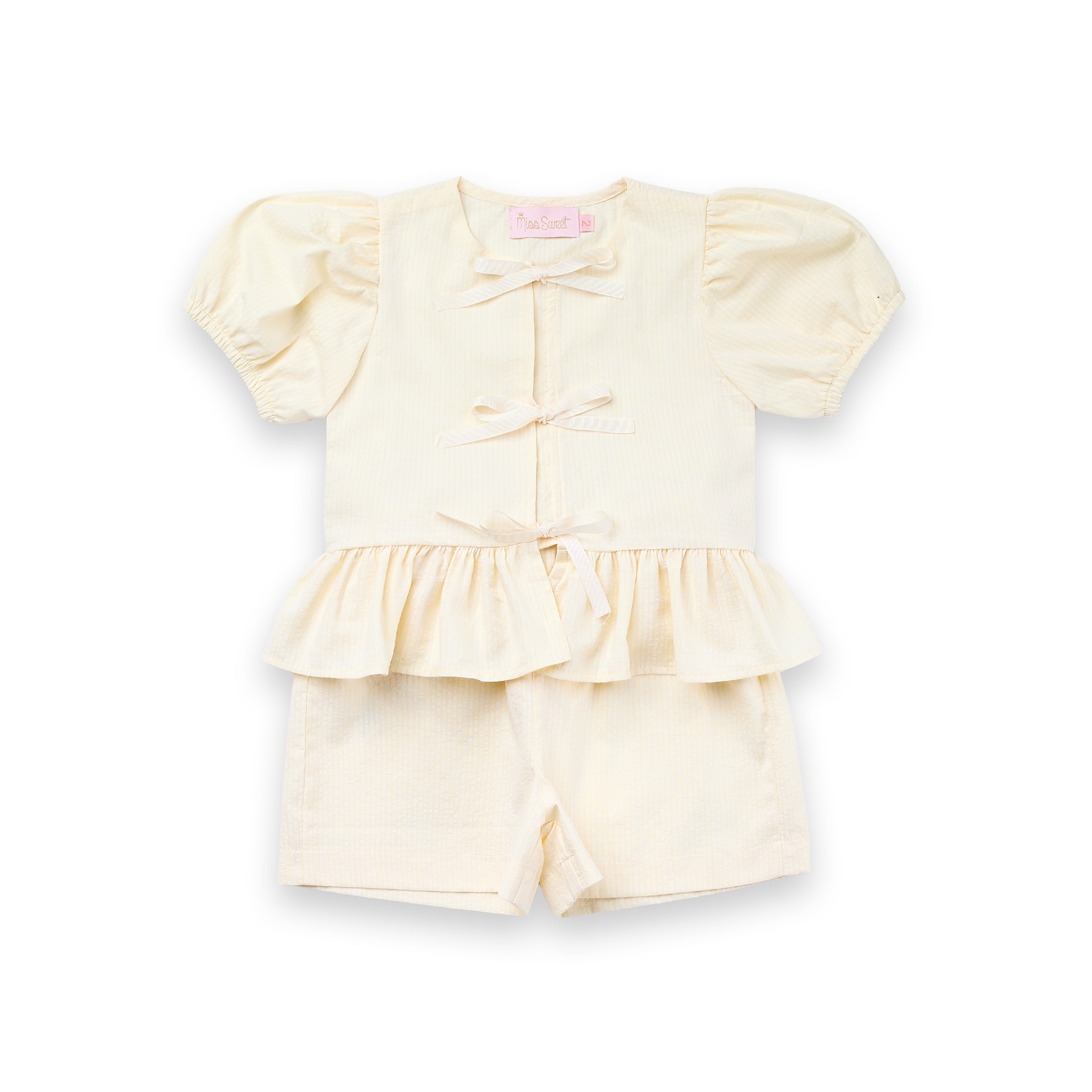 Conjunto Menina Romântico Manga Boneca Laços Gorgurão